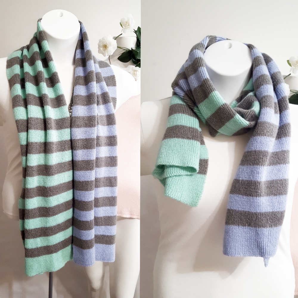 🔖Vtg 90's ESPRIT🎄Multicolor Stripes Knitted Chunky Long Winter Scarf - Picture 3 of 7